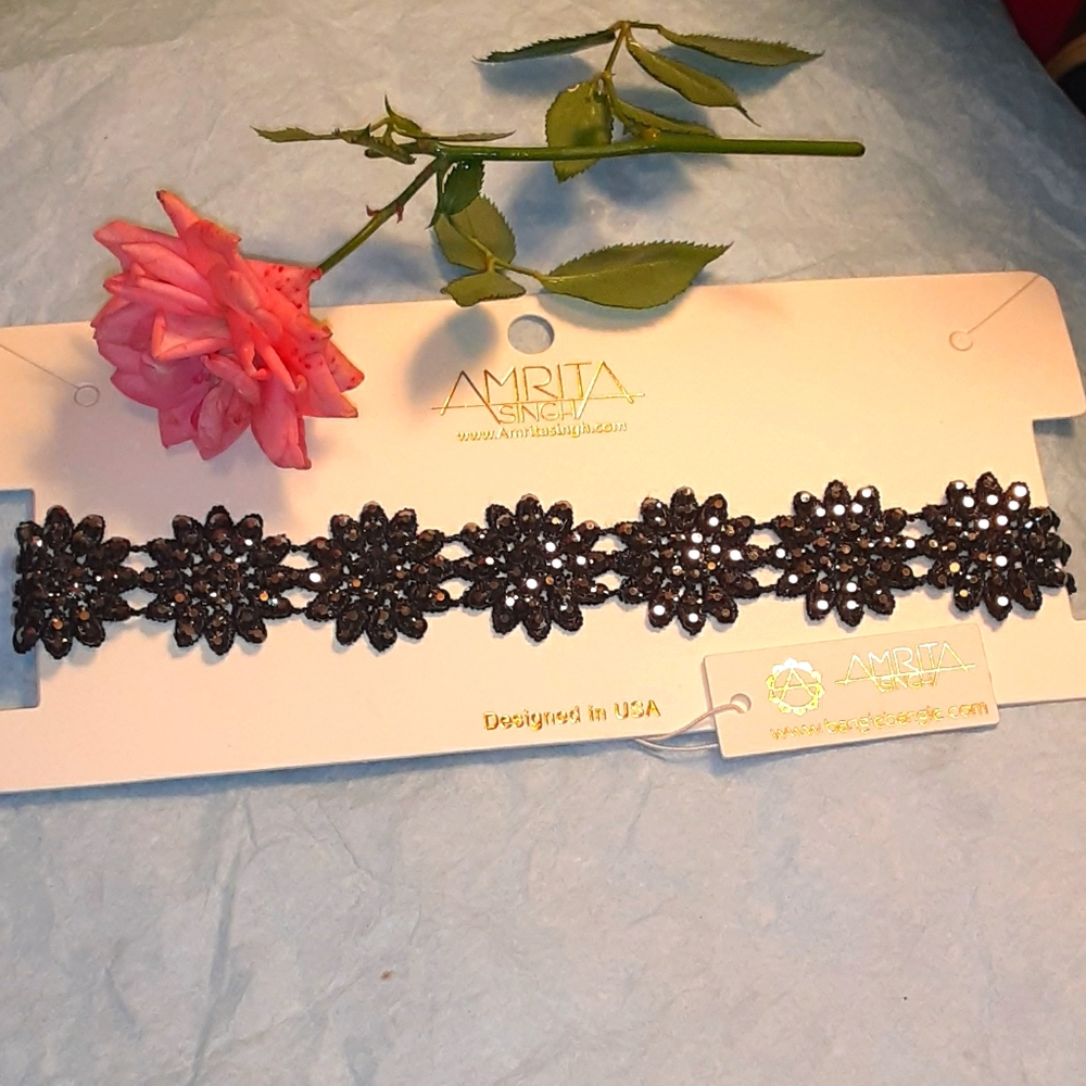 💗NWT AmritaSingh Black&Gunmetal Rosie Lace Choker